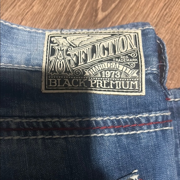 Affliction Blue Straight Jeans with Vintage Appeal - Picture 3 of 7